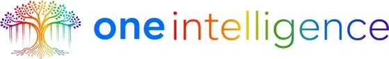 Our second logo: a rainbow tree next to the words one intelligence.